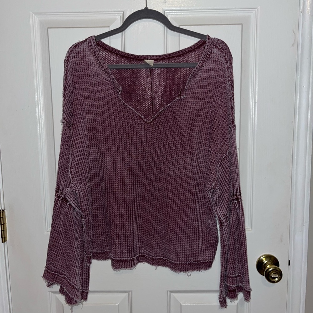 Purple thermal waffle flowy oversized free people top